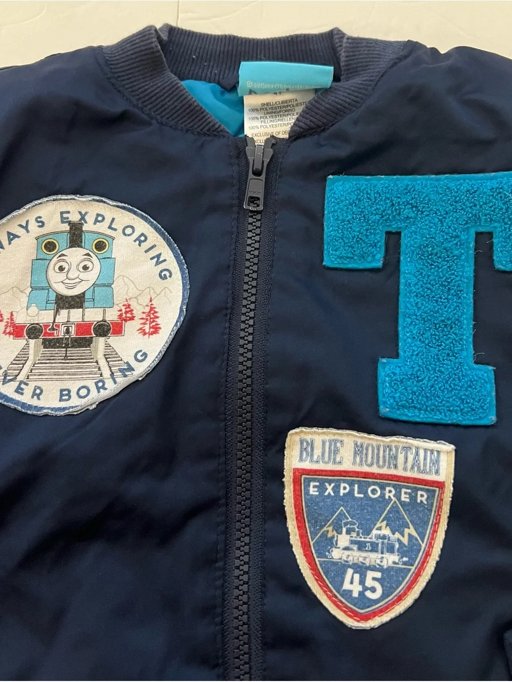 Thomas & Friends boys Navy Blue Explorer Patch Bomber Jacket